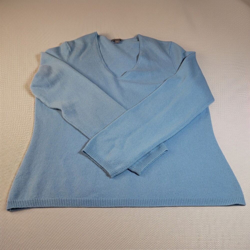 Ann Taylor Size L Pullover Sweater Women Blue Cashmere Soft Warm Cozy Luxe Knit